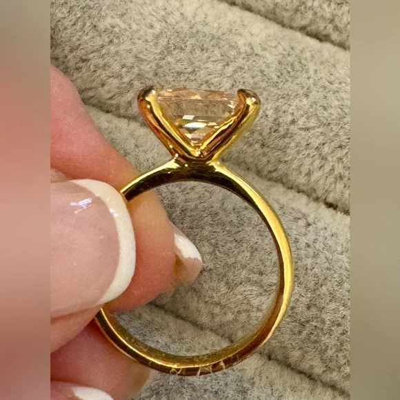 Princess Cut Faux Champagne Morganite Stone Gold Tone Ring - Picture 4 of 5